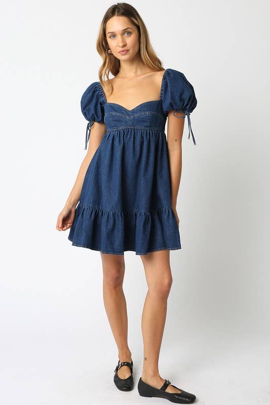 Denim Baby Doll Dress: Denim / S