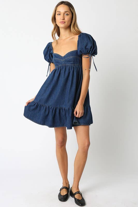 Denim Baby Doll Dress: Denim / S