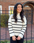 Striped Mock Neck Sweater- Ivory