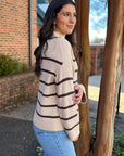 Striped Mock Neck Sweater- Beige