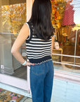 Sleeveless Front Button Striped Vest